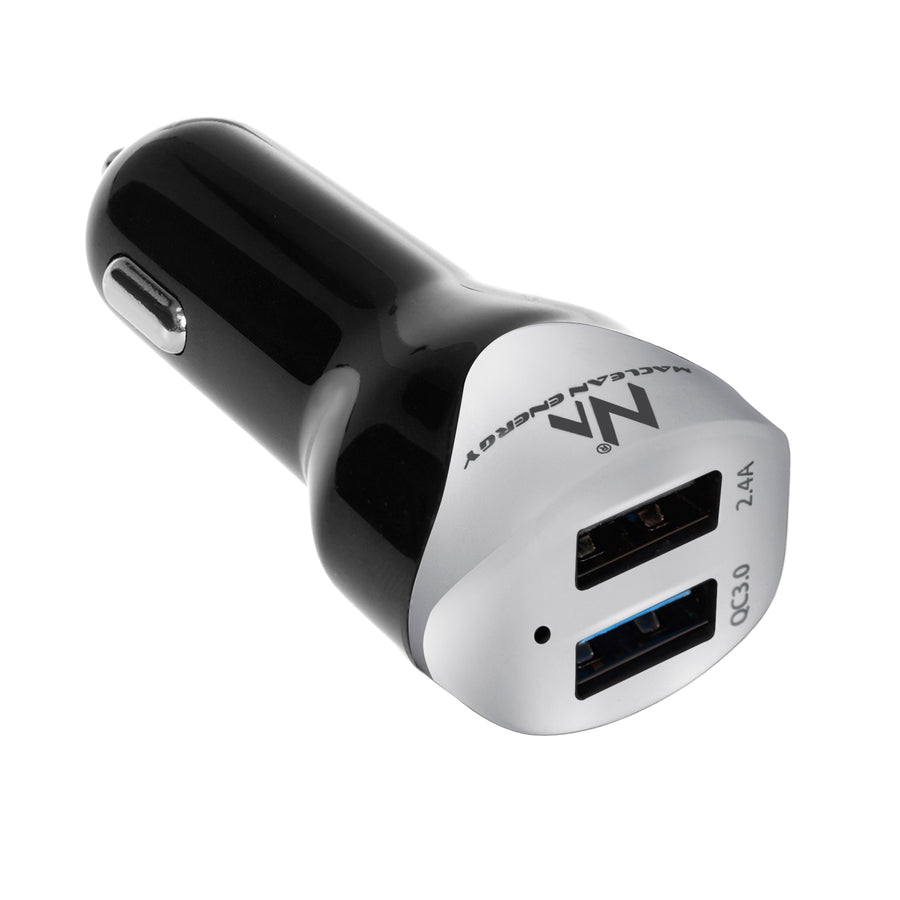 Billaddare max4.8A 2xUSB Maclean Energy MCE157 Qualcomm Quick Charge QC 3.0 plus kabel 1,5m Silver