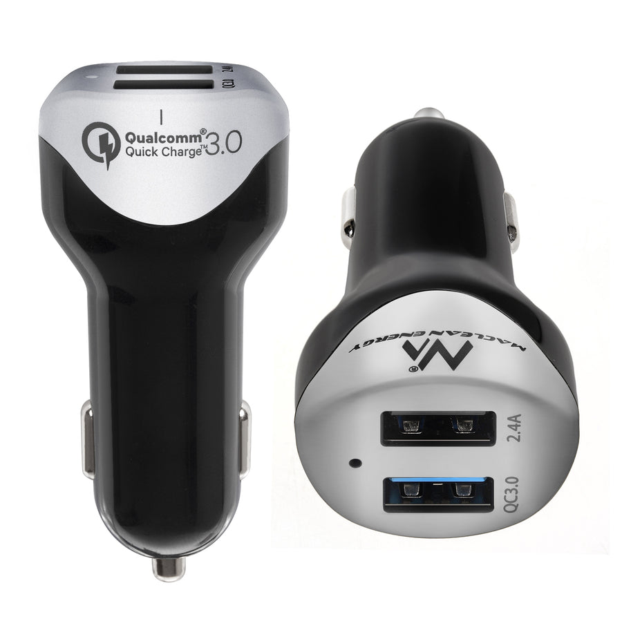 Billaddare max4.8A 2xUSB Maclean Energy MCE157 Qualcomm Quick Charge QC 3.0 plus kabel 1,5m Silver