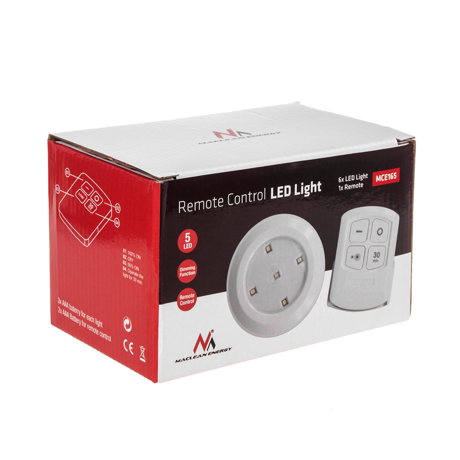 Maclean 6 LED-lampor, set med fjärrkontroll, batteridriven, 3xAA, MCE165