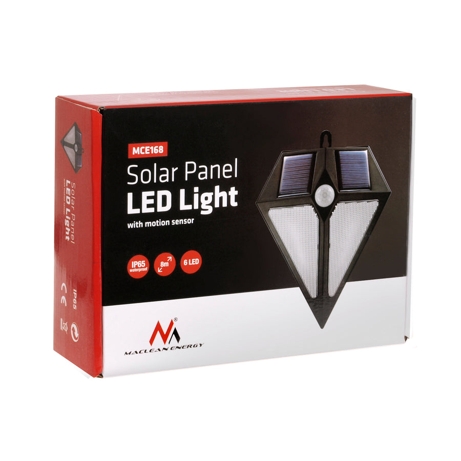 Maclean LED-lampa, solenergi, väggmonterad, med rörelsedetektor, 6 lysdioder, 2x solenergi, MCE168