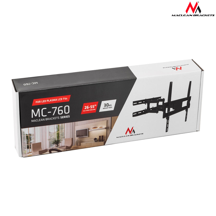 Maclean-fäste för TV eller bildskärm, universal, max VESA 400x400, 26-65", 30kg, svart, MC-760