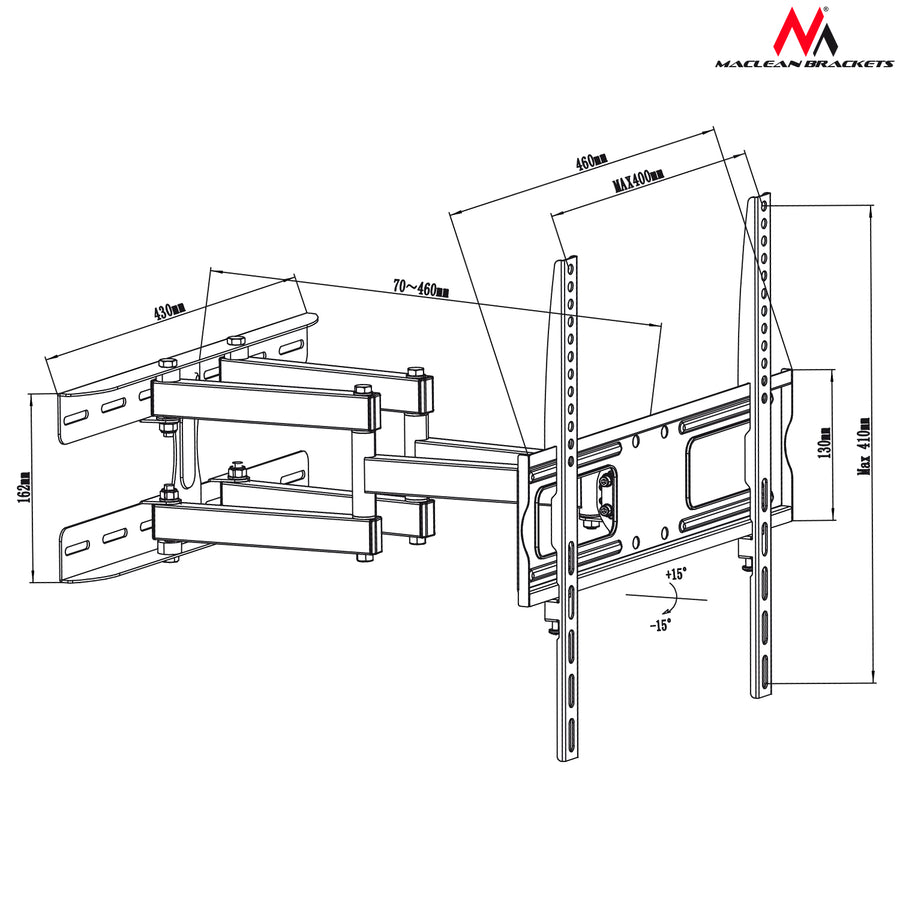 Maclean-fäste för TV eller bildskärm, universal, max VESA 400x400, 26-65", 30kg, svart, MC-760