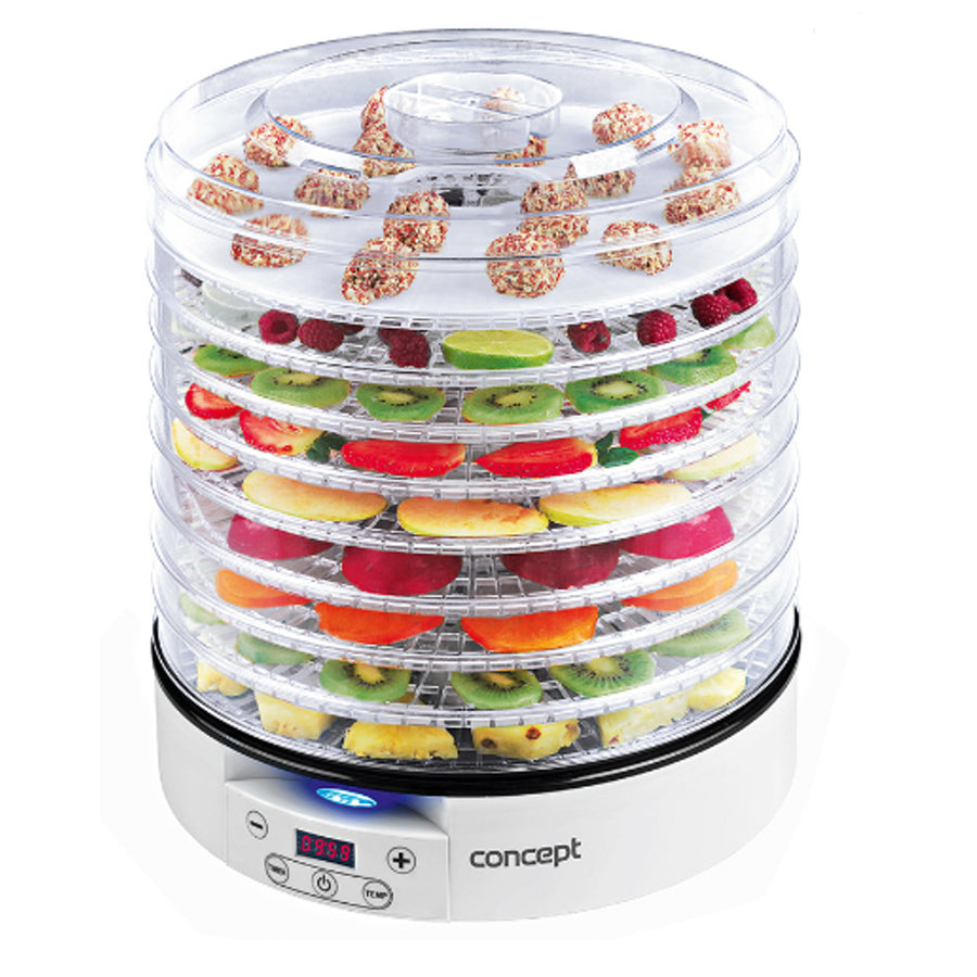 Concepct SO2020 elektrisk matdehydrator 9 fack LED svamp torkare Digital Timer Raw Tray 500 W