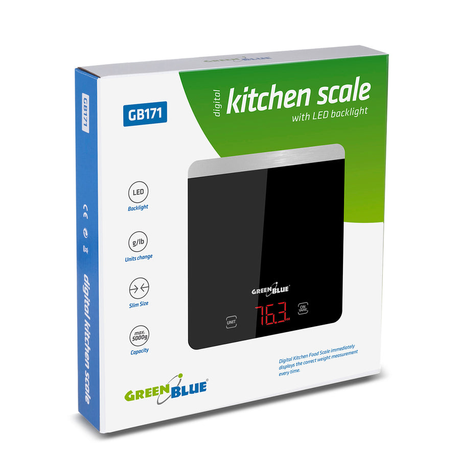 LED digital köksvåg, svart, GreenBlue GB171 min 1g max 5000g