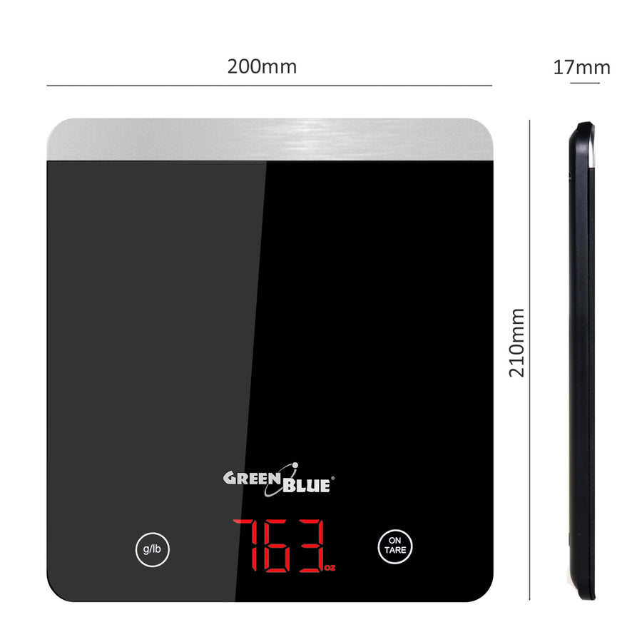 LED digital köksvåg, svart, GreenBlue GB171 min 1g max 5000g