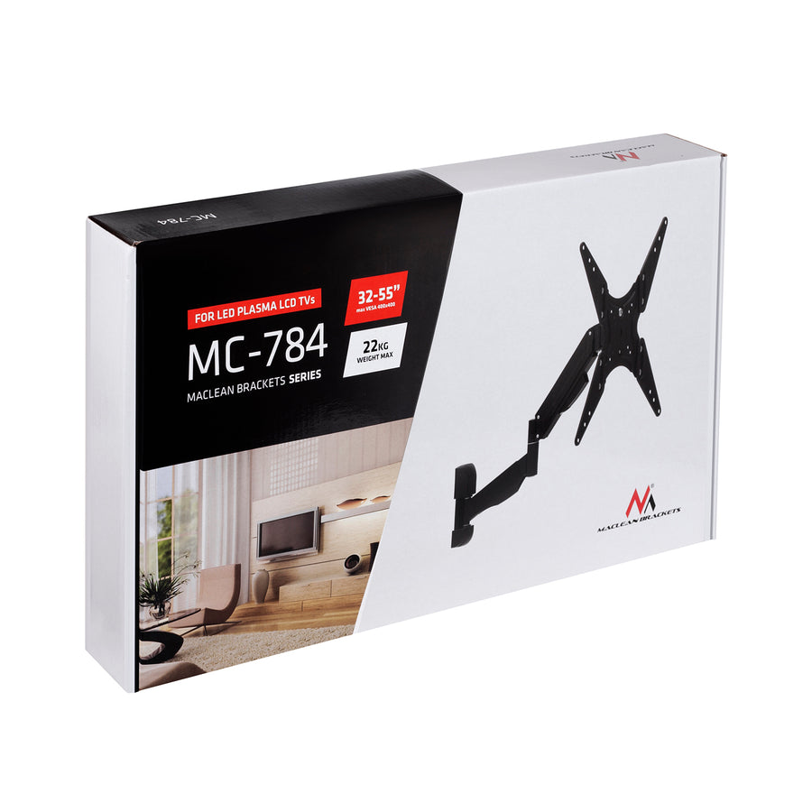 Maclean TV-fäste, för TV eller bildskärm, gasfjäder, 2 armar, höjdjustering 25cm, 32"-55", 22kg, Svart, MC-784