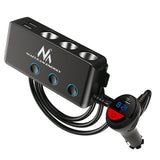 Delare för cigarettändaruttag i bilen, voltmeter, 3 cigarettändaruttag, 1xQuick Charge 3.0, 2xUSB-A, 2xUSB-C, Maclean MCE218, max 120 W