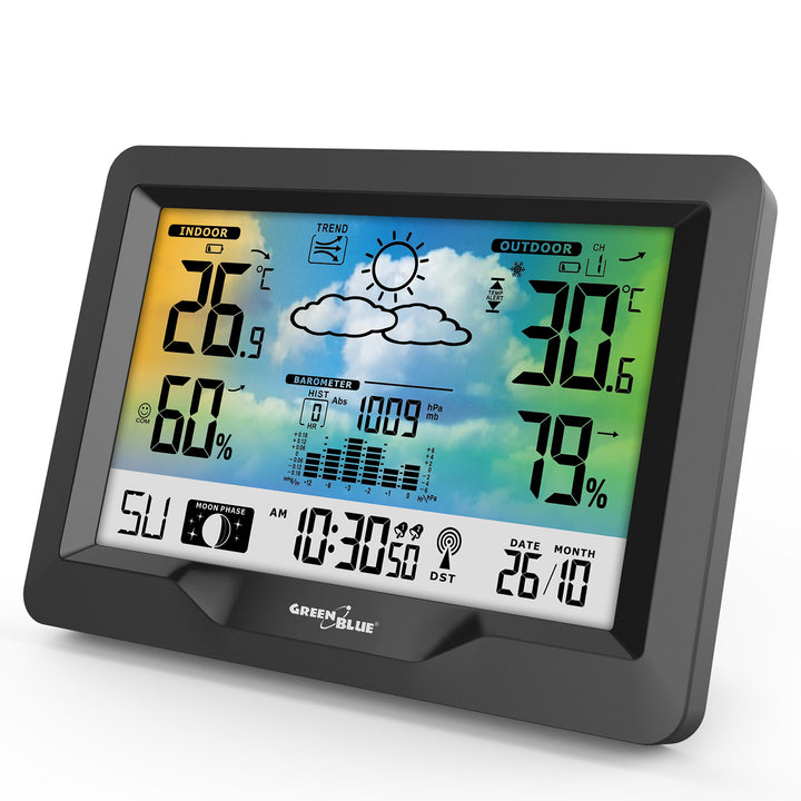 Trådlös färgväderstation med DCB GreenBlue GB540-system, månfas, barometer, kalender