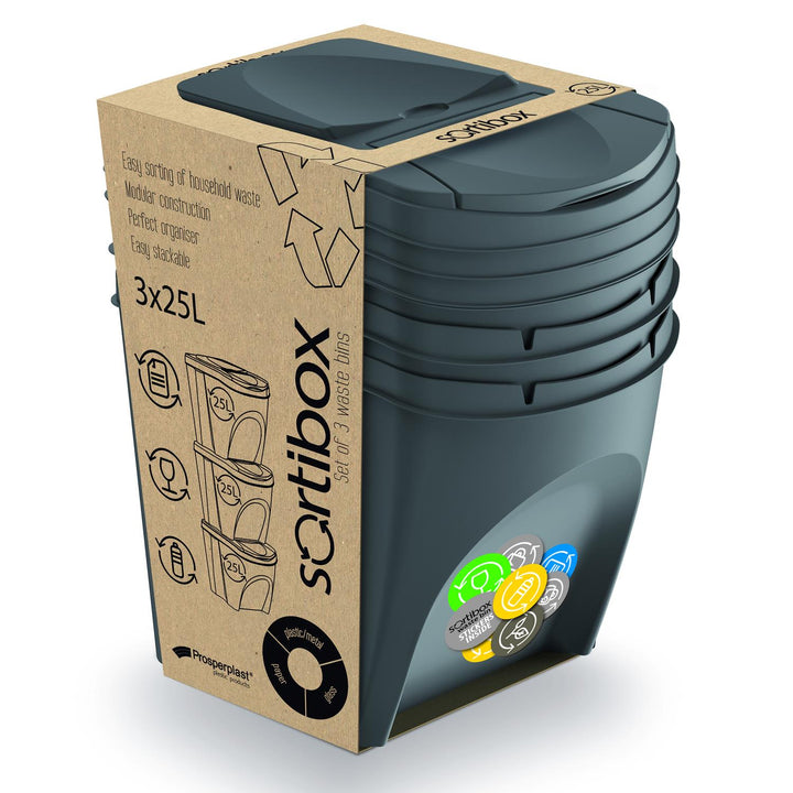 Sortibox för källsortering 3x25L grå