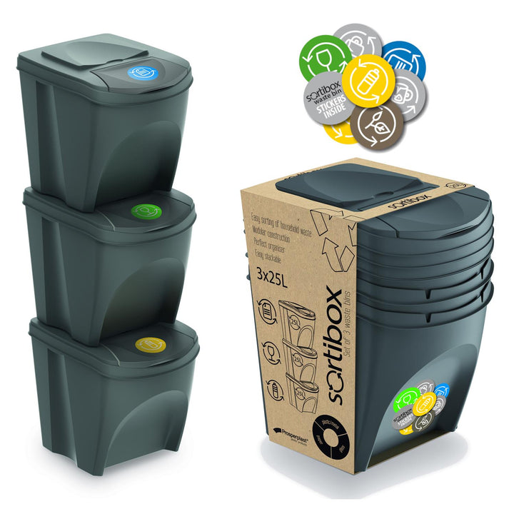 Sortibox för källsortering 3x25L grå