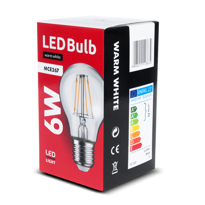 LED -glödlampa E27, 6W 230V Maclean Energy MCE267 WW varmvit 3000K 600lm retro dekorativ edison