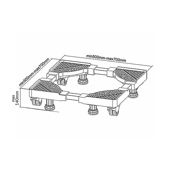 Maclean MC-855 Universal rörlig justerbar bas för tvättmaskin 250 kg max bredd 500-700 mm