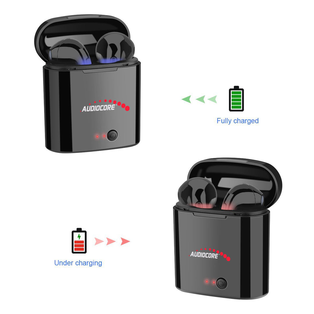 Audiocore AC520 trådlös Bluetooth 5.0 dubbel hörlurar + dockningsstation med Power Bank-fodral svart