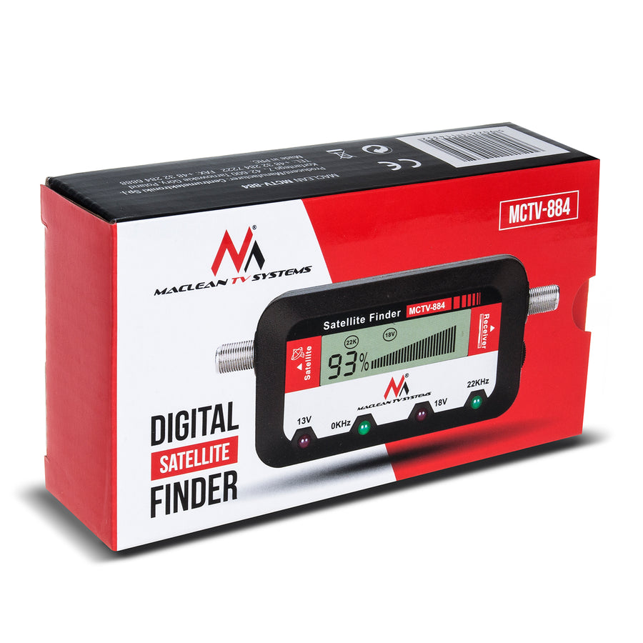 Maclean MCTV-884 Digital Satellite Finder Signal SAT LCD-display Koaxialkabelmätare 25cm F-kontakt