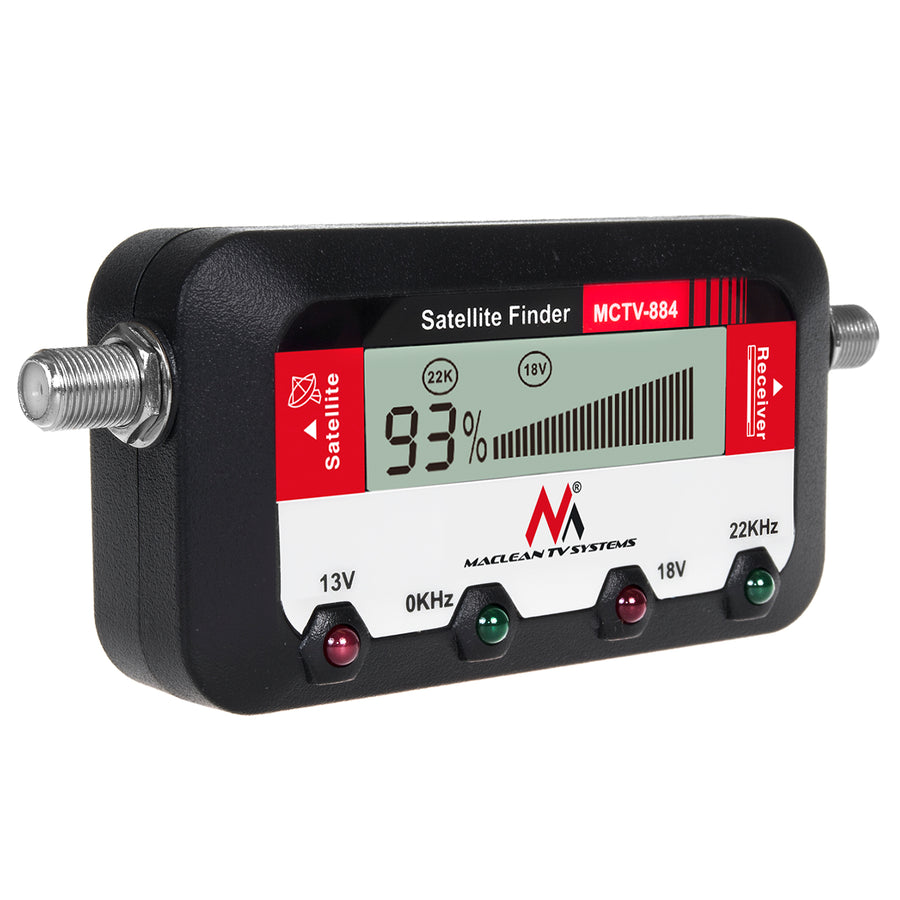 Maclean MCTV-884 Digital Satellite Finder Signal SAT LCD-display Koaxialkabelmätare 25cm F-kontakt