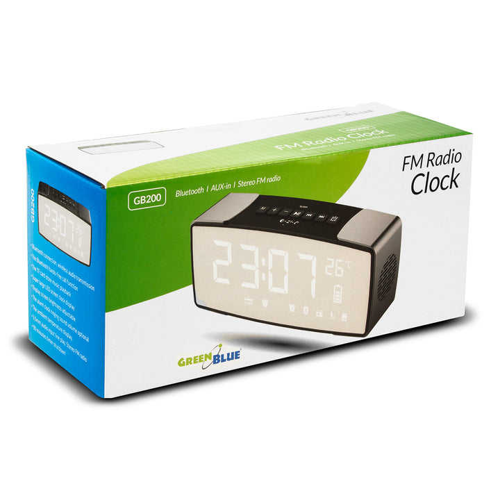 Bluetooth 4.2 klockradio, FM, aux-in, 6W, temperatur, väckarklocka, klocka, GreenBlue GB200 2200 mAh-batteri