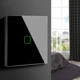 Maclean Energy MCE701B Touch-ljusbrytare, enkel, glas, svart med fyrkantig knapp mått 86x86mm, med knappbelysning
