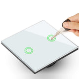 Maclean Energy MCE704W Touch-ljusbrytare, dubbel, glas, vit med rund knapp, mått 86x86mm, med knappbelysning