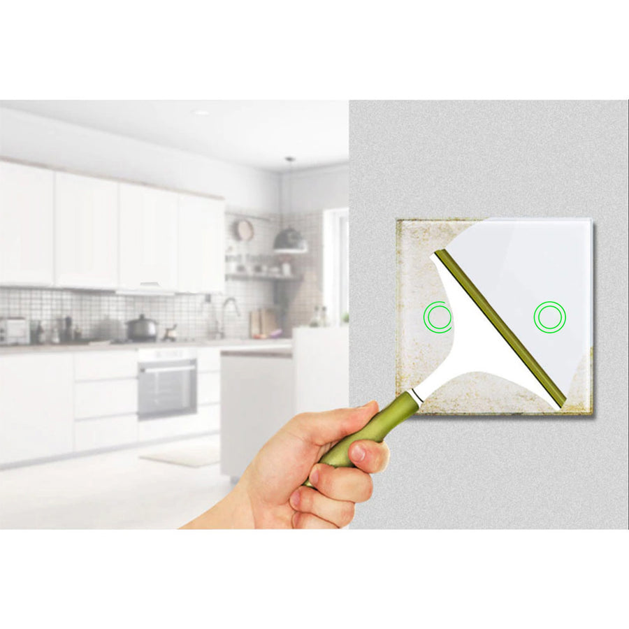 Maclean Energy MCE704W Touch-ljusbrytare, dubbel, glas, vit med rund knapp, mått 86x86mm, med knappbelysning