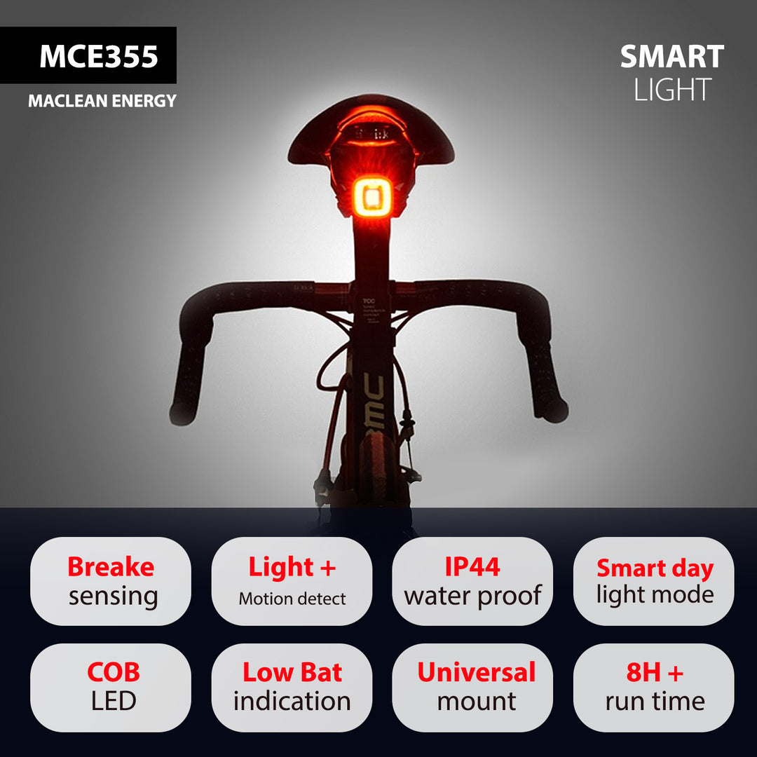 Maclean MCE355 Bike Bakljus Bakljus COB LED-ljus 125 lumen USB uppladdningsbart batteri 3 blinkande lägen IP44 Vattentät