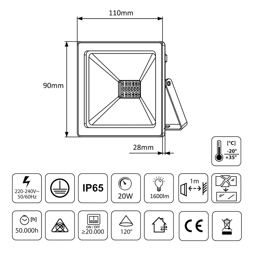 Maclean Energy MCE520 NW LED Smal 20W Strålkastare 1600lm Neutral Vit (4000K) IP65