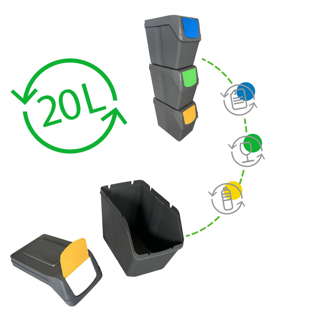 Sats med segregeringskorgar Sortibox 3x20L ISWB20S3-405U - grå