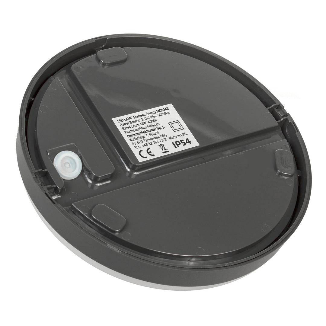 Maclean Energy MCE342 GR LED vägg- och taklampa 1100lm 15W IP54 grå, naturvit (4000K)