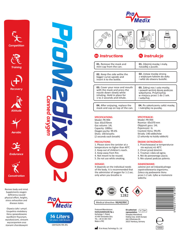 Promedix PR-994 Bärbar Syrgasinhalator 99,4 % 12L.