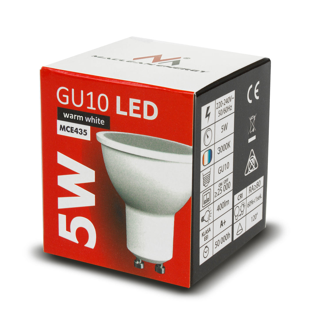 LED-lampa GU10 5W Maclean Energy MCE435 WW varmvit 3000K, 220-240V ~, 50 / 60Hz, 400 lumen