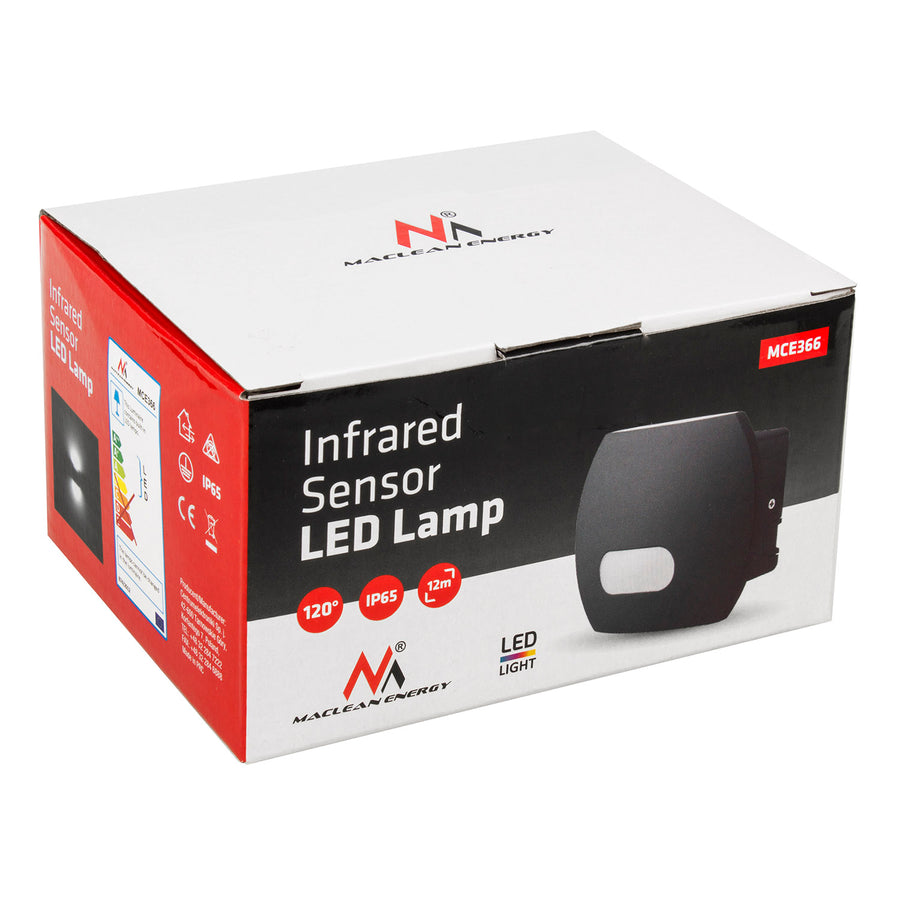 Maclean Energy MCE366 - PC+ALU, 20W (1600lm) neutralvit 4000K IP65 grå LED-vägglampa med PIR-sensor