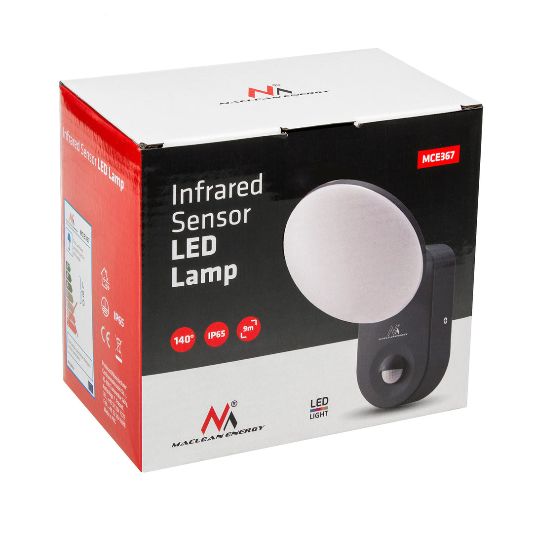 Maclean Energy MCE367 LED-vägglampa med PIR-sensor - PC + ALU, 15W (1100lm) Neutralvit 4000K IP65 grå