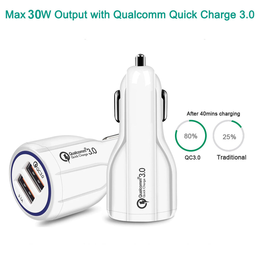 QC 3.0 Maclean Energy MCE478 W billaddare - vit Qualcomm Quick Charge QC 3.0 - 5V / 3A, 9V / 1.8A, 12V / 1.6A och 5V / 3.1A uttag