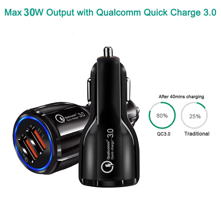 QC 3.0 Maclean Energy MCE478 B billaddare - svart Qualcomm Quick Charge QC 3.0 - 5V / 3A, 9V / 1.8A, 12V / 1.6A och 5V / 3.1A uttag