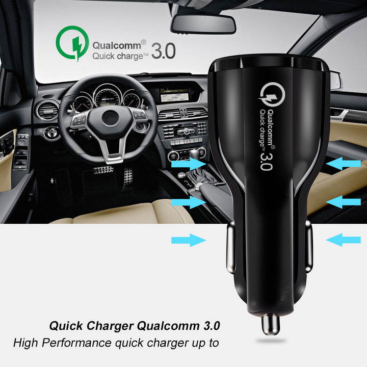 QC 3.0 Maclean Energy MCE478 B billaddare - svart Qualcomm Quick Charge QC 3.0 - 5V / 3A, 9V / 1.8A, 12V / 1.6A och 5V / 3.1A uttag