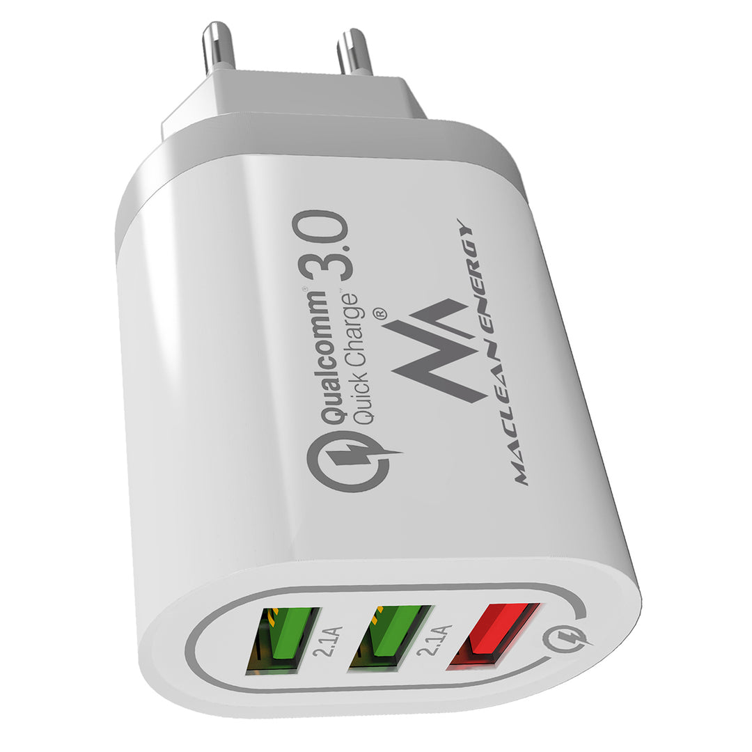 1xQC 3.0 Maclean Energy MCE479 W laddare - vit Qualcomm Quick Charge QC 3.0 - 3.6-6VV / 3A, 6-9V / 2A, 9-12V / 1.5A och 2 uttag 5V ​​/ 2.1A