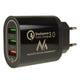 1xQC 3.0 Maclean Energy MCE479 B laddare - svart Qualcomm Quick Charge QC 3.0 - 3.6-6VV / 3A, 6-9V / 2A, 9-12V / 1.5A och 2 uttag 5V / 2.1A