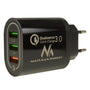 1xQC 3.0 Maclean Energy MCE479 B laddare - svart Qualcomm Quick Charge QC 3.0 - 3.6-6VV / 3A, 6-9V / 2A, 9-12V / 1.5A och 2 uttag 5V / 2.1A