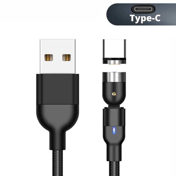 Magnetisk 3in1 USB C-kabel - 1 m vinklad Maclean Energy MCE474 i svart, stöder snabb laddning 9V / 2A, 5V / 3A, nylonflätning,