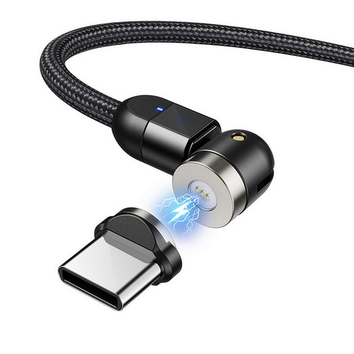 Magnetisk 3in1 USB C-kabel - 1 m vinklad Maclean Energy MCE474 i svart, stöder snabb laddning 9V / 2A, 5V / 3A, nylonflätning,