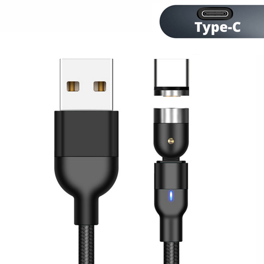 Maclean Energy MCE475, 2 m vinklad magnetisk USB-C-kabel i svart, stöder snabbladdning 9 V/2 A, 5 V/3 A, nylonflätad,