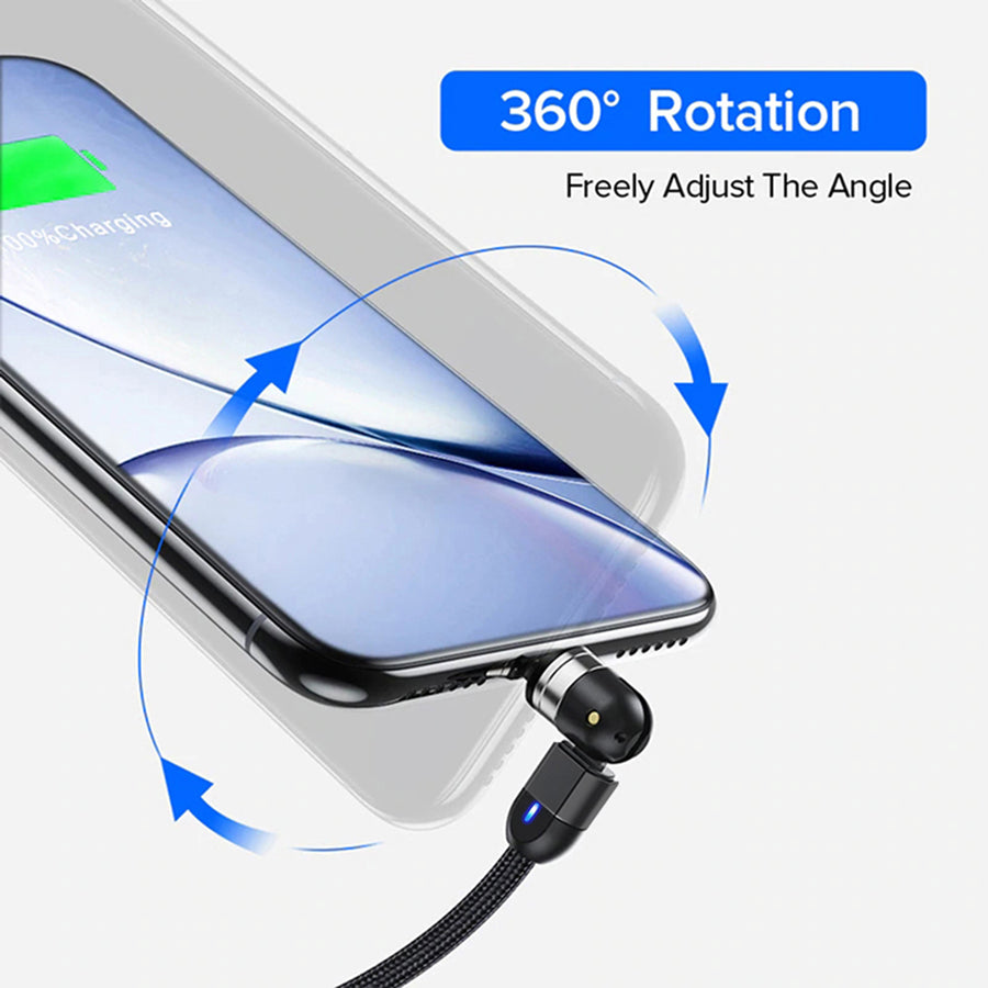 Maclean Energy MCE475, 2 m vinklad magnetisk USB-C-kabel i svart, stöder snabbladdning 9 V/2 A, 5 V/3 A, nylonflätad,