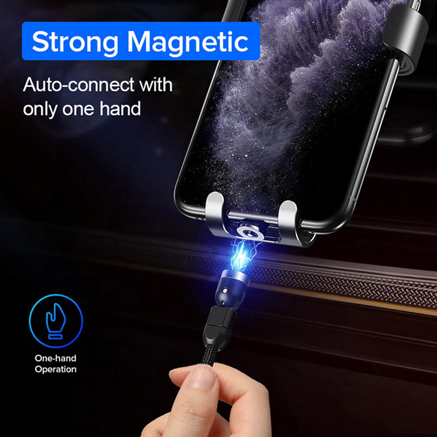 Maclean Energy MCE475, 2 m vinklad magnetisk USB-C-kabel i svart, stöder snabbladdning 9 V/2 A, 5 V/3 A, nylonflätad,