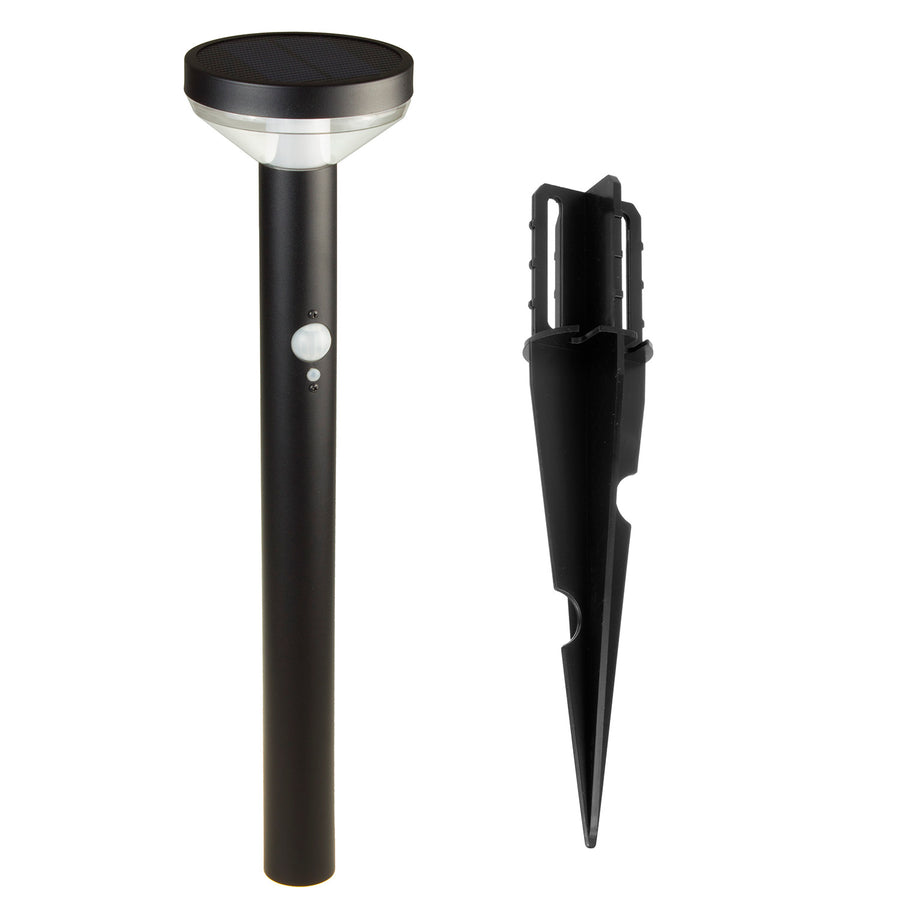 Solar LED-lampa med Maclean-sensor, svart, IP44, 3 ljuslägen, Li-ion 18650 batteri 3,7V 1200 mAh, knock-in, MCE465 B