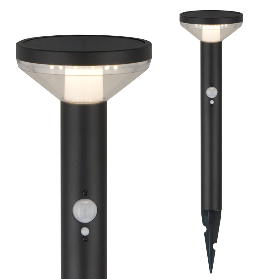 Solar LED-lampa med Maclean-sensor, svart, IP44, 3 ljuslägen, Li-ion 18650 batteri 3,7V 1200 mAh, knock-in, MCE465 B