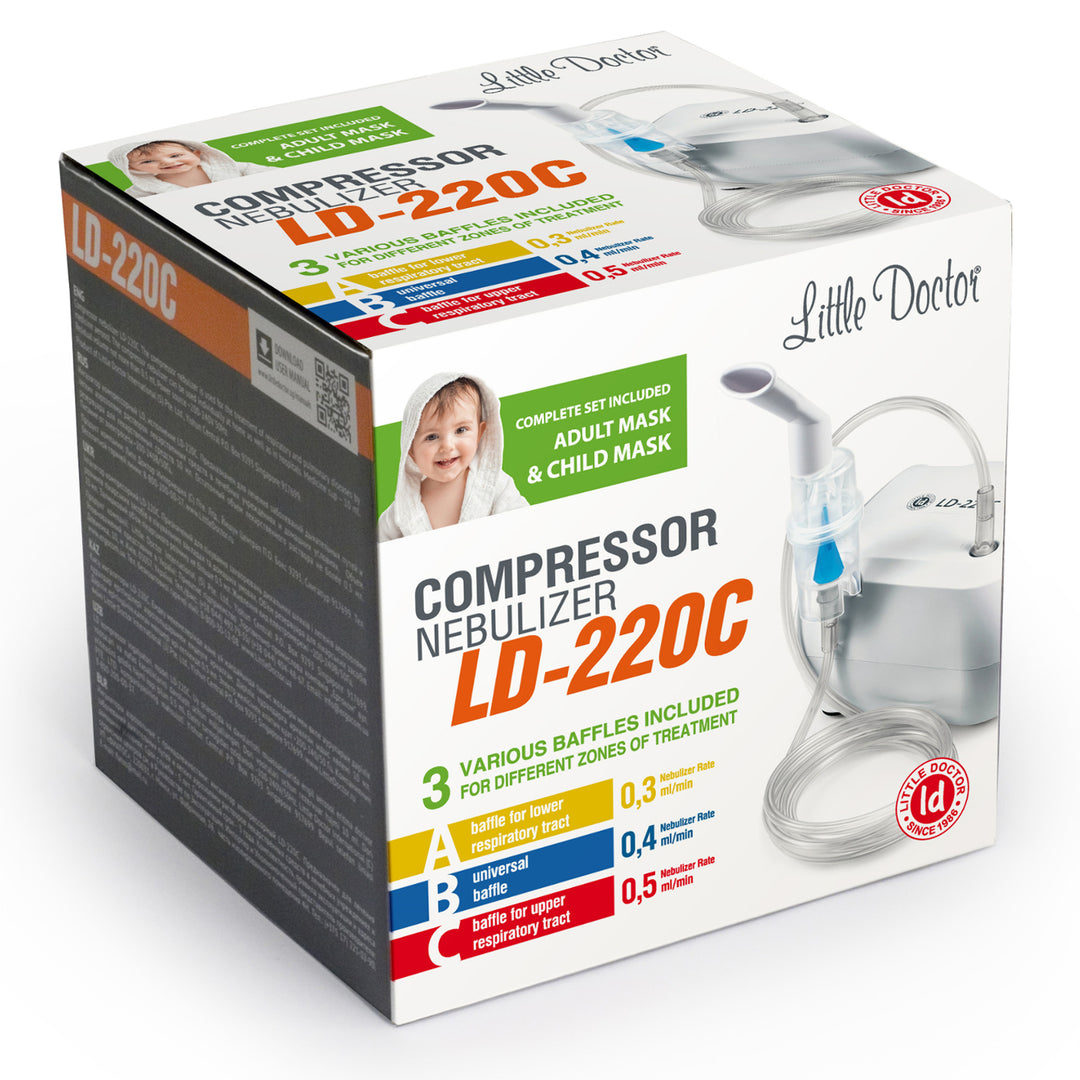 Little Doctor LD-220C Inhalator för barn och vuxna, aerosolterapi, nebulisator, inandningskompressor, 55 dB, vit