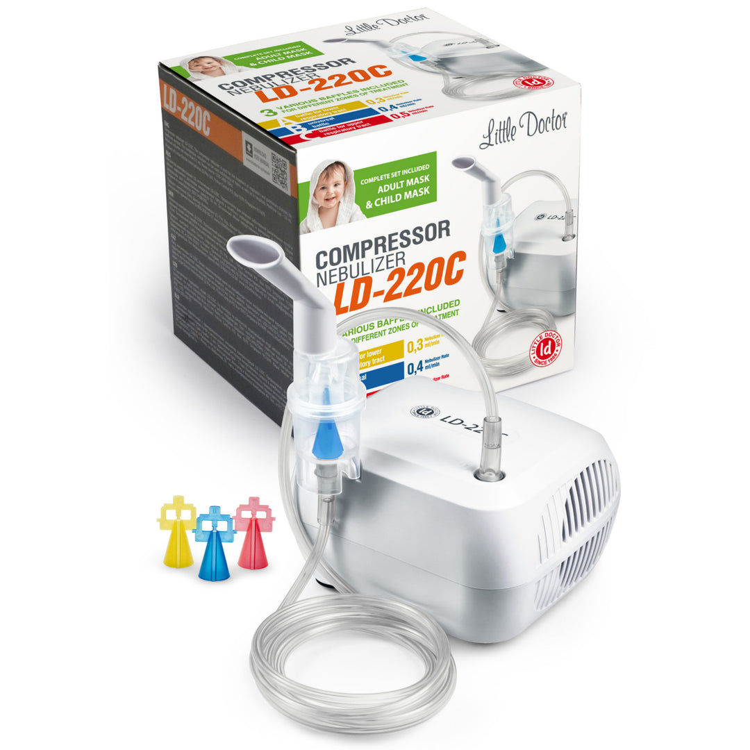 Little Doctor LD-220C Inhalator för barn och vuxna, aerosolterapi, nebulisator, inandningskompressor, 55 dB, vit