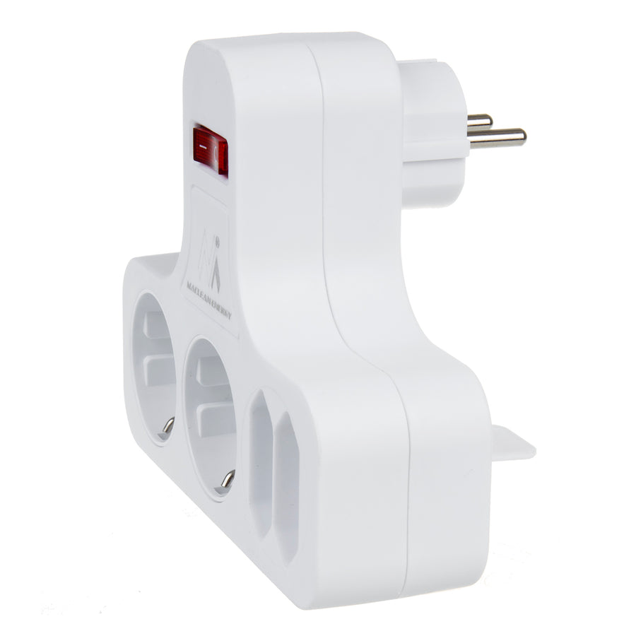 Maclean Power Socket, fyrdubbelt med av/på-knapp, stabiliseringsfot, Schuko typ, 2x2.5A, 2x16A, MCE224