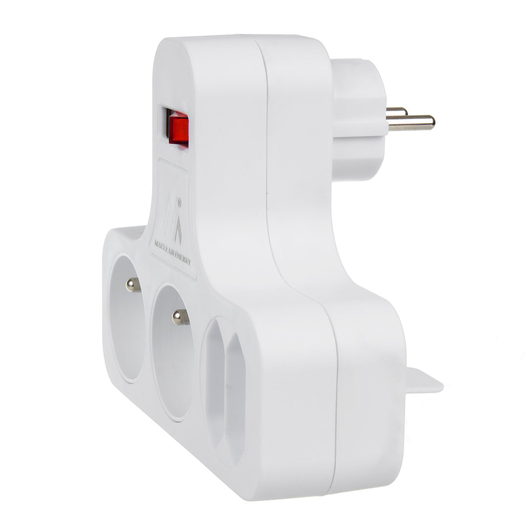 Maclean eluttag, fyrdubbelt med av-/påslagsbrytare, stabiliseringsfot, typ E, 2x2.5A, 2x16A, MCE224