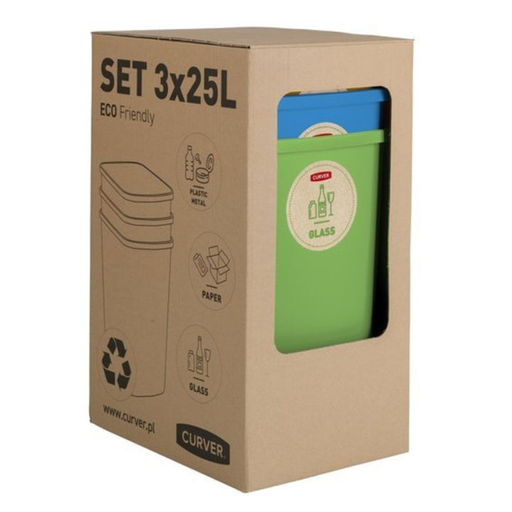Sats med sorteringskorgar 3x25L Curver ECO Friendly med etiketter