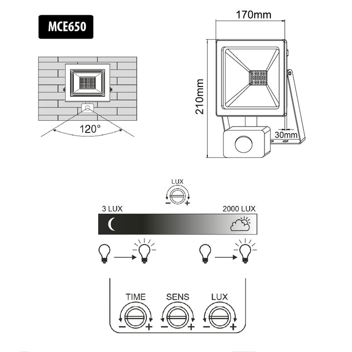 MCE650 NW PIR LED-Strålkastare Med Maclean-Rörelsesensor 50W 4000lm Neutralvit (4000K), IP44